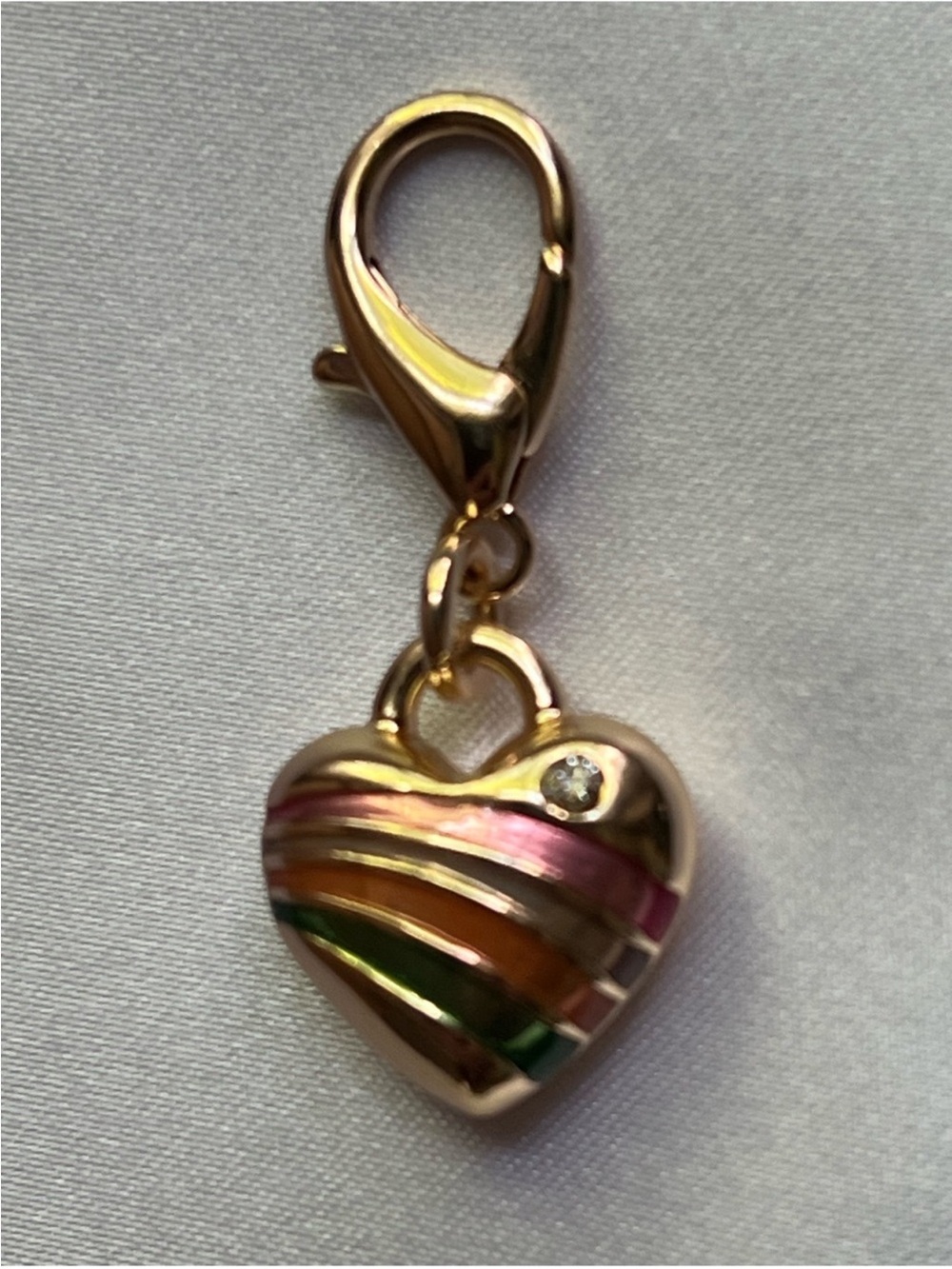 Coach Gold Heart Charm with Pink, Orange, Green Stripes